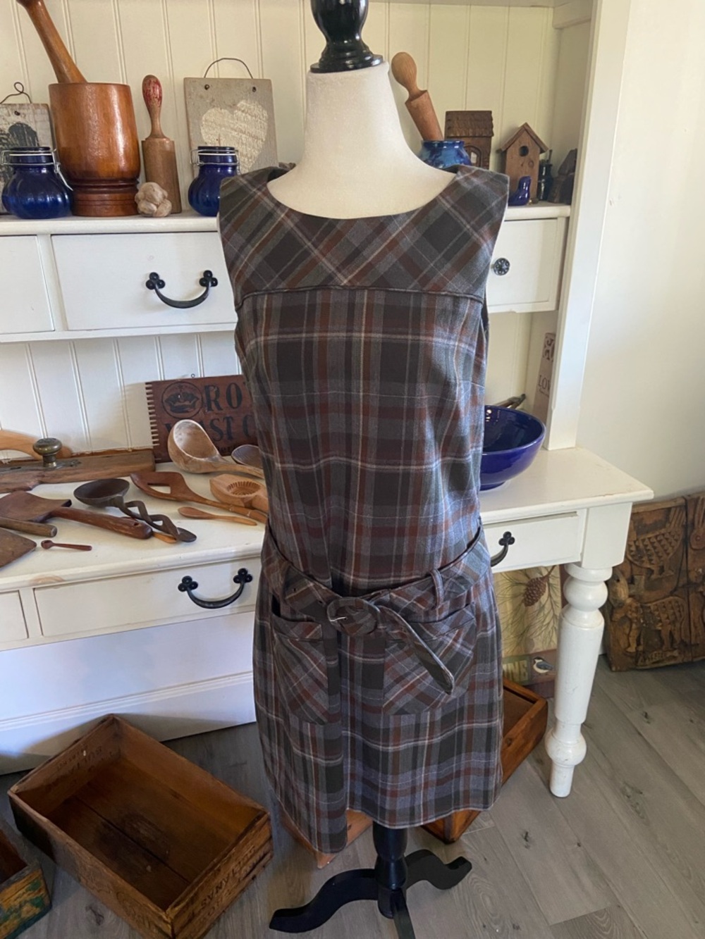 le chateau Brown and Gray Plaid Shift with Belt